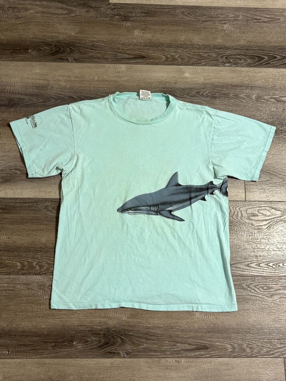 Vintage 1986 Harlequin Sharks Wraparound Blue Shirt Single Stitch - Men’s Large